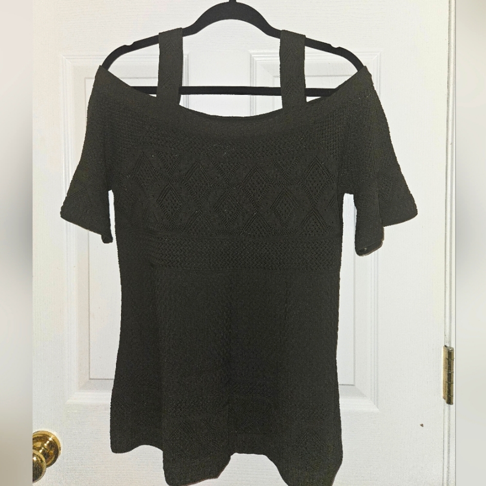 White House Black Market off the shoulder light sweater, army green, M